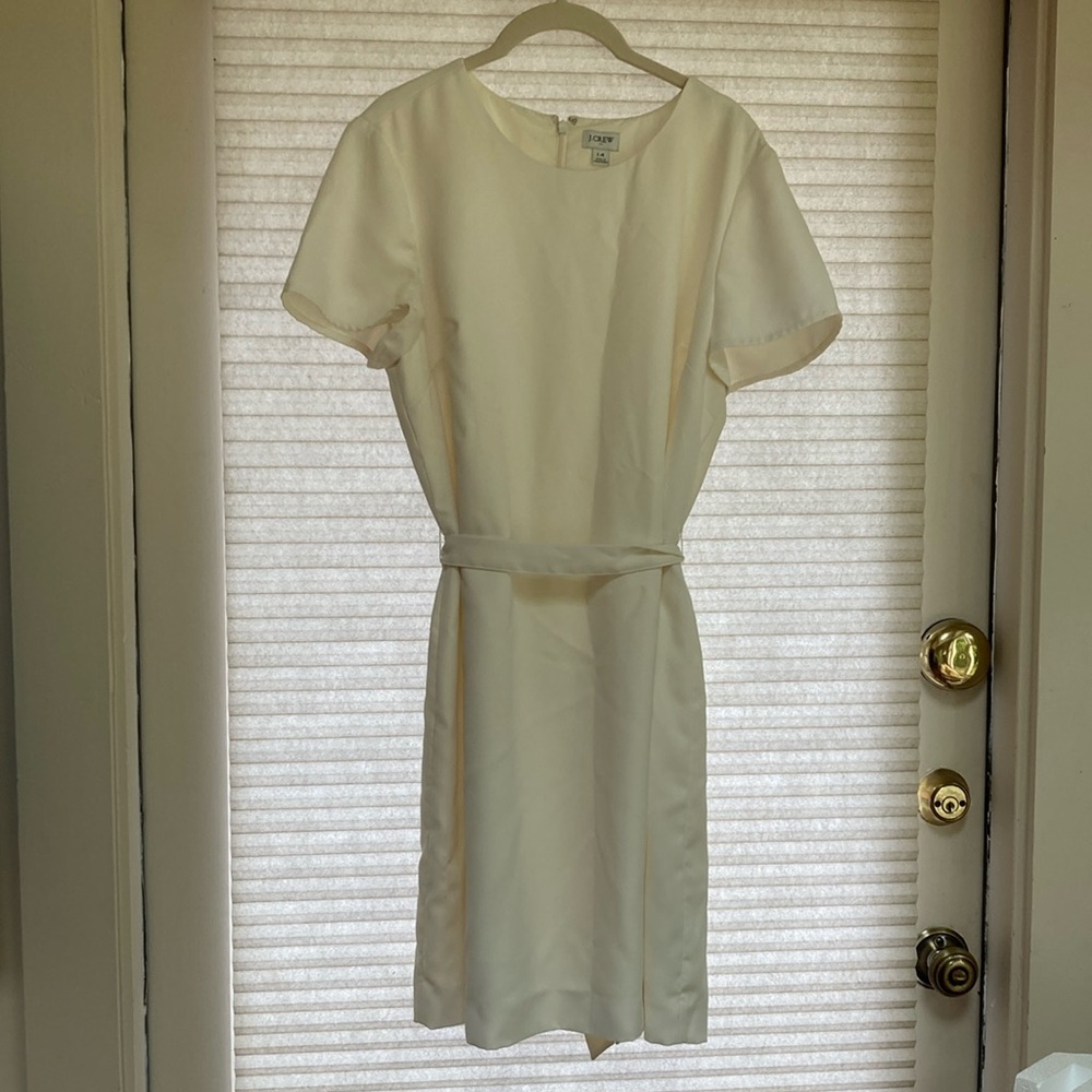 J.Crew ivory short-sleeve dress with self-belt 14 NWOT